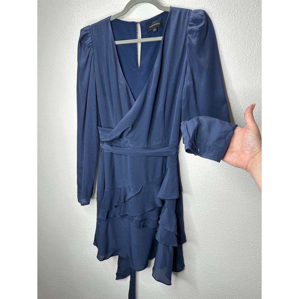 FiveSeventyFive Navy V-Neck Faux Wrap Long Sleeve Tiered Ruffle Dress M